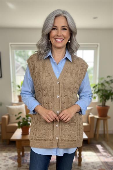 Kadın Triko Kışlık Düğmeli Anne Yeleği