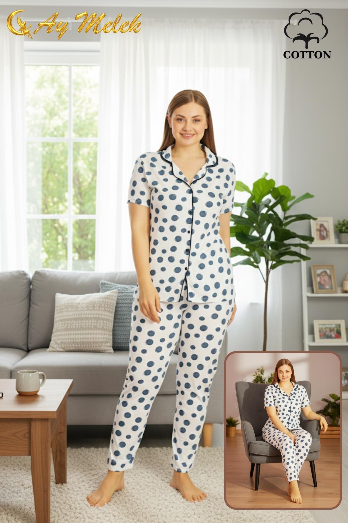  Kadın Pijama Takımı Pamuklu Geniş Beden Gömlek ve Pijama Seti (Battal Boy)