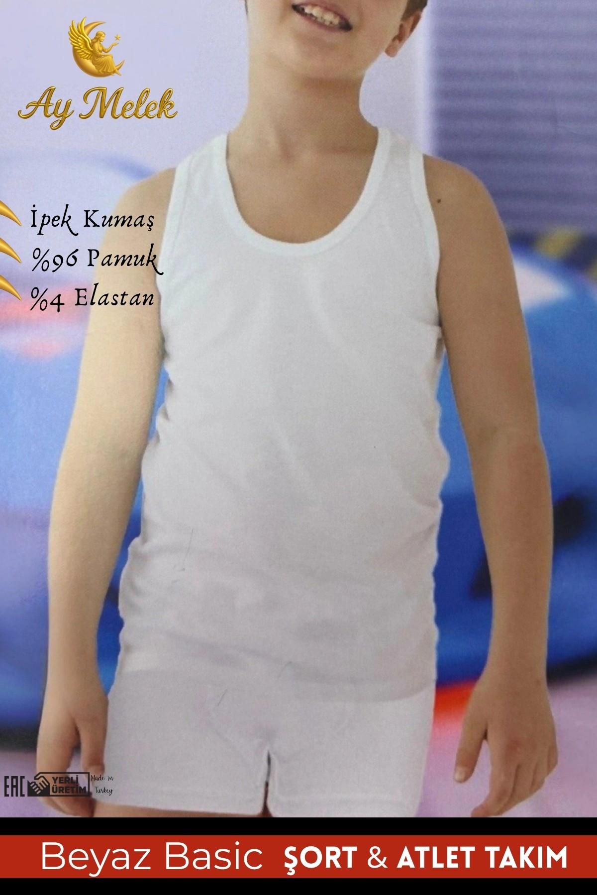 Erkek Çocuk Kalın Askılı Şortlu Takım Organik Pamuklu Oval Yaka Atlet