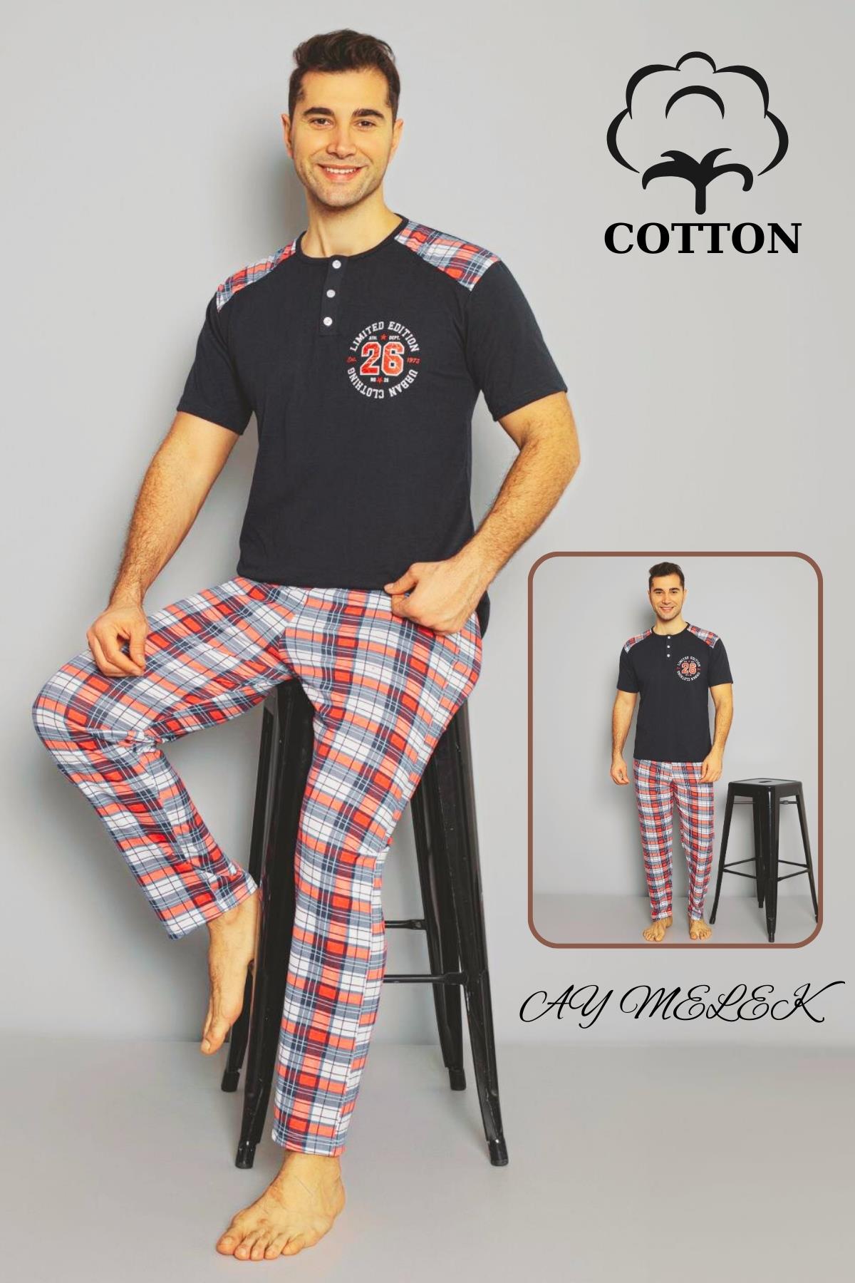 Erkek Pamuklu Pijama Takımı Cotton Gömlek ve Pijama Seti