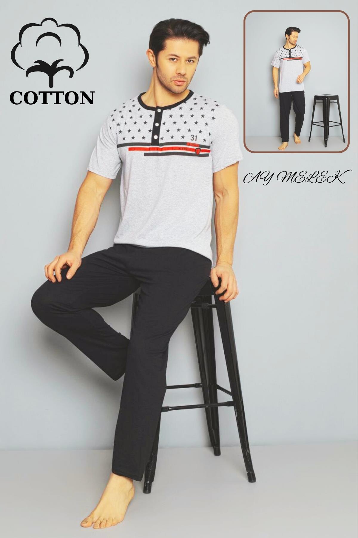 Erkek Pamuklu Pijama Takımı Cotton Gömlek ve Pijama Seti