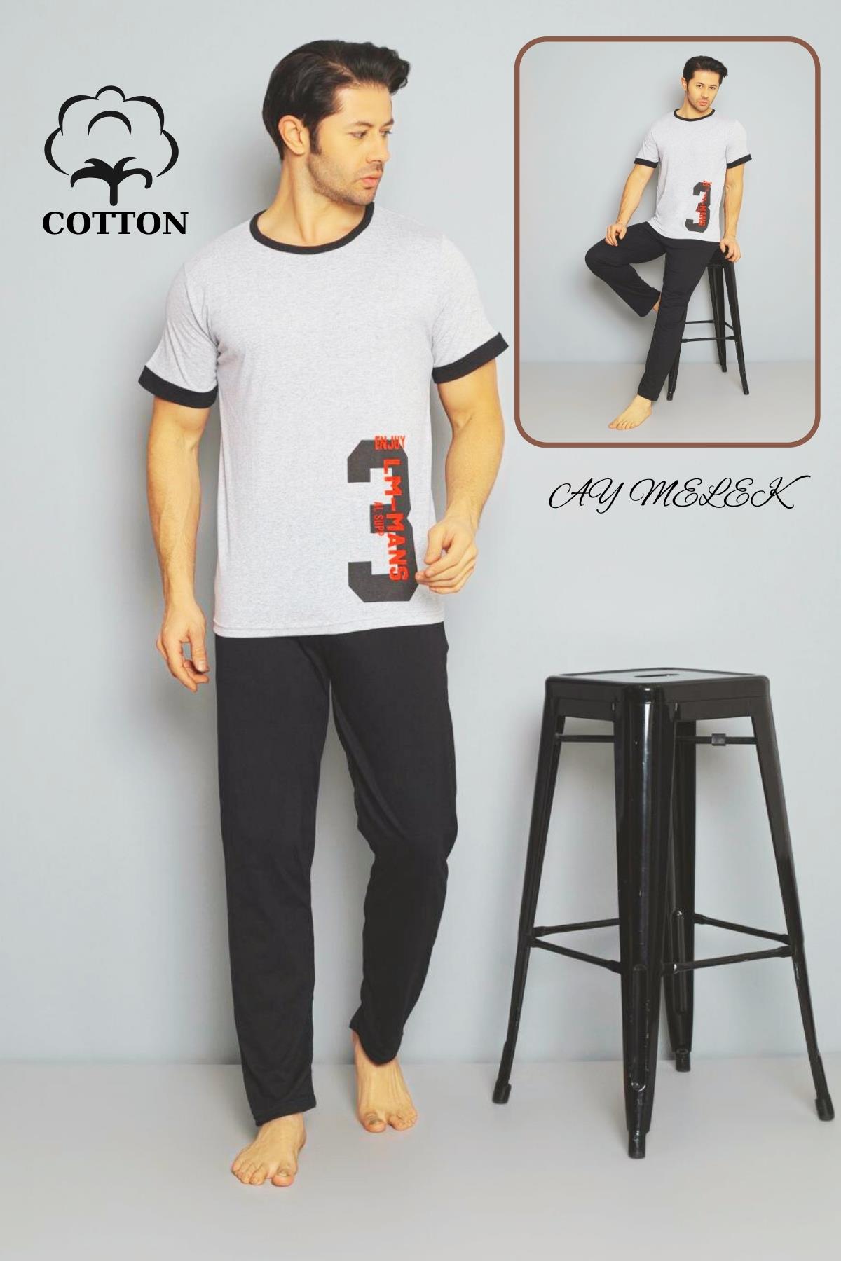 Erkek Pamuklu Pijama Takımı Cotton Gömlek ve Pijama Seti