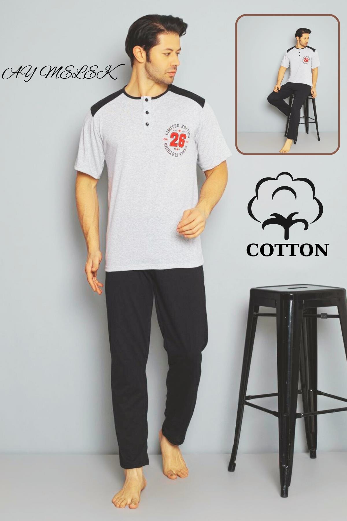 Erkek Pamuklu Pijama Takımı Cotton Gömlek ve Pijama Seti