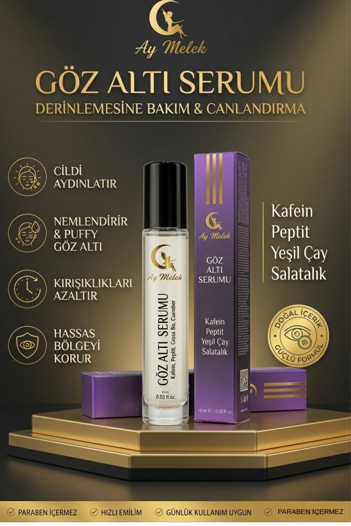Göz Altı ve Göz Çevresi Yaşlanma, Morluk ve Torbalanma Karşıtı Nemlendirici Roll On Serum 15 ml