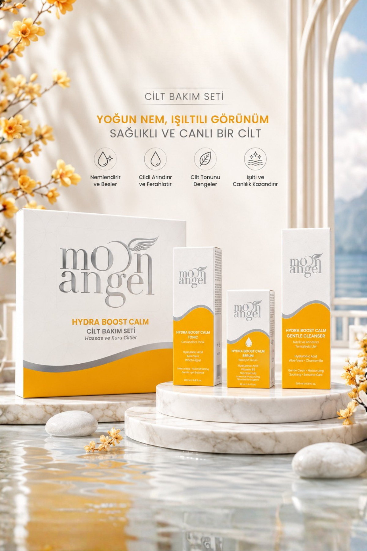 Hydra Boost Calm 3`lü Cilt Bakım Seti Temizleyici Jel, Tonik ve Serum Yoğun Nemlendirici