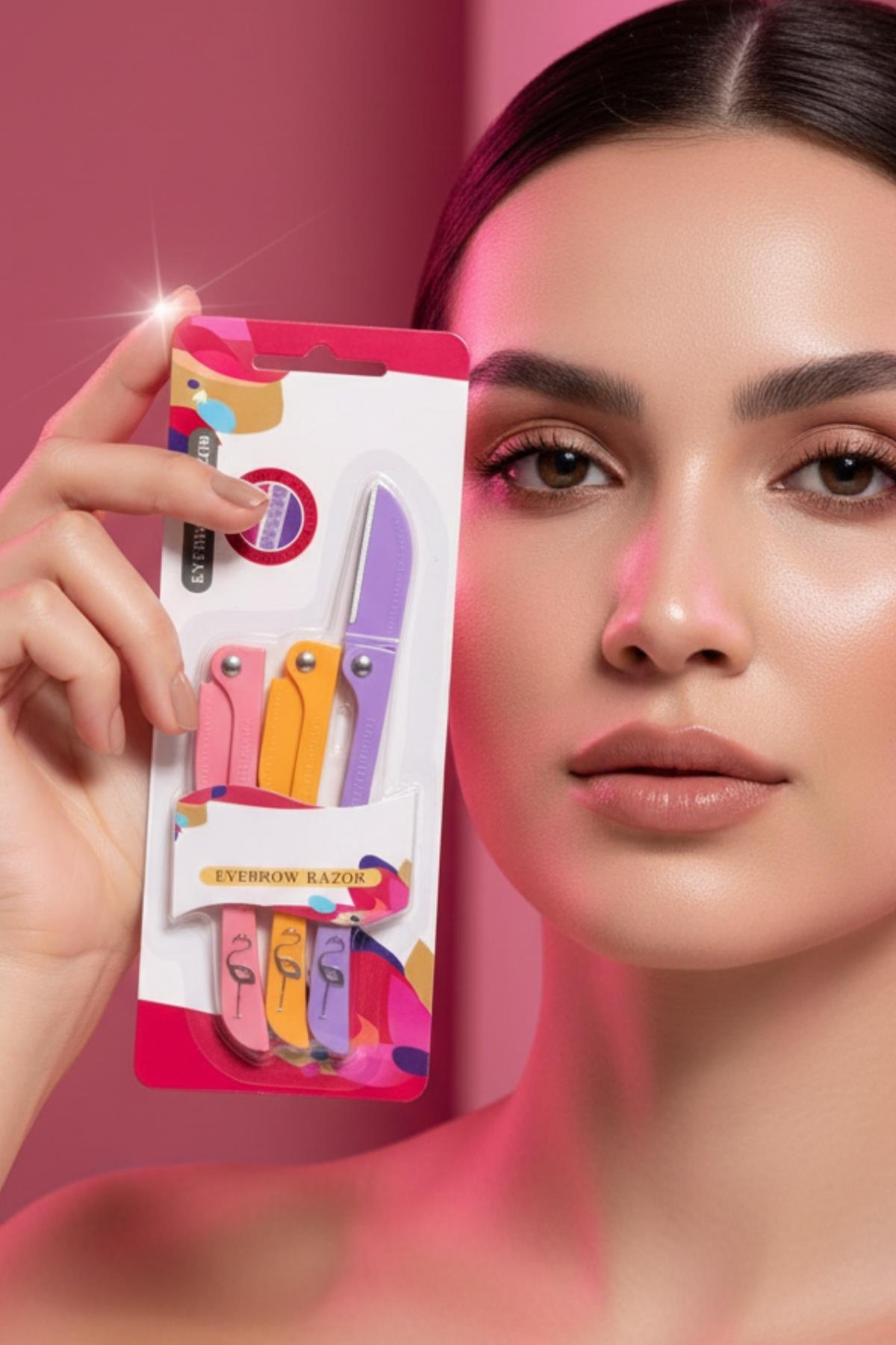 Kadın 3'lü Ultra Kaş-Bıyık Usturası Jileti Epilasyon Katlanabilir Bakım Seti