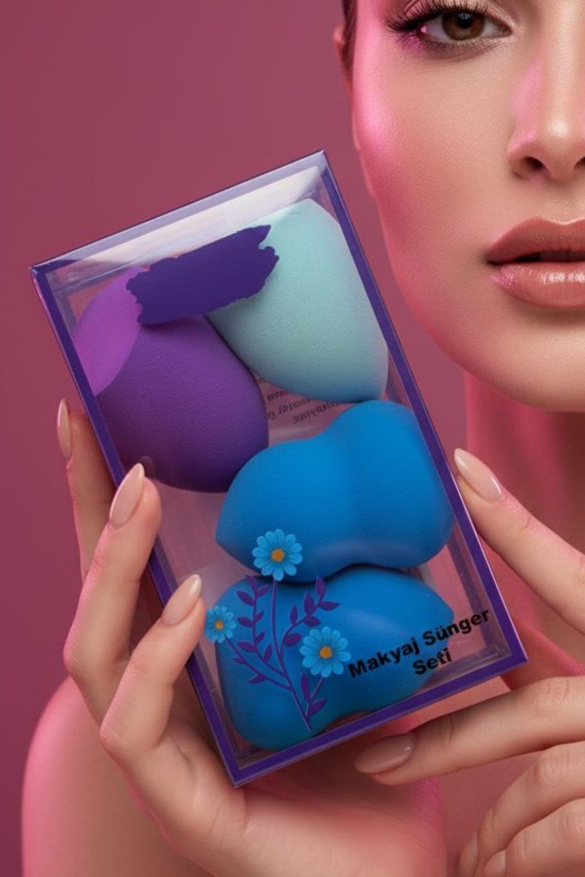 Kadın 4`lü Makyaj Süngeri Fondöten ve Kapatıcı Yumuşak Sünger