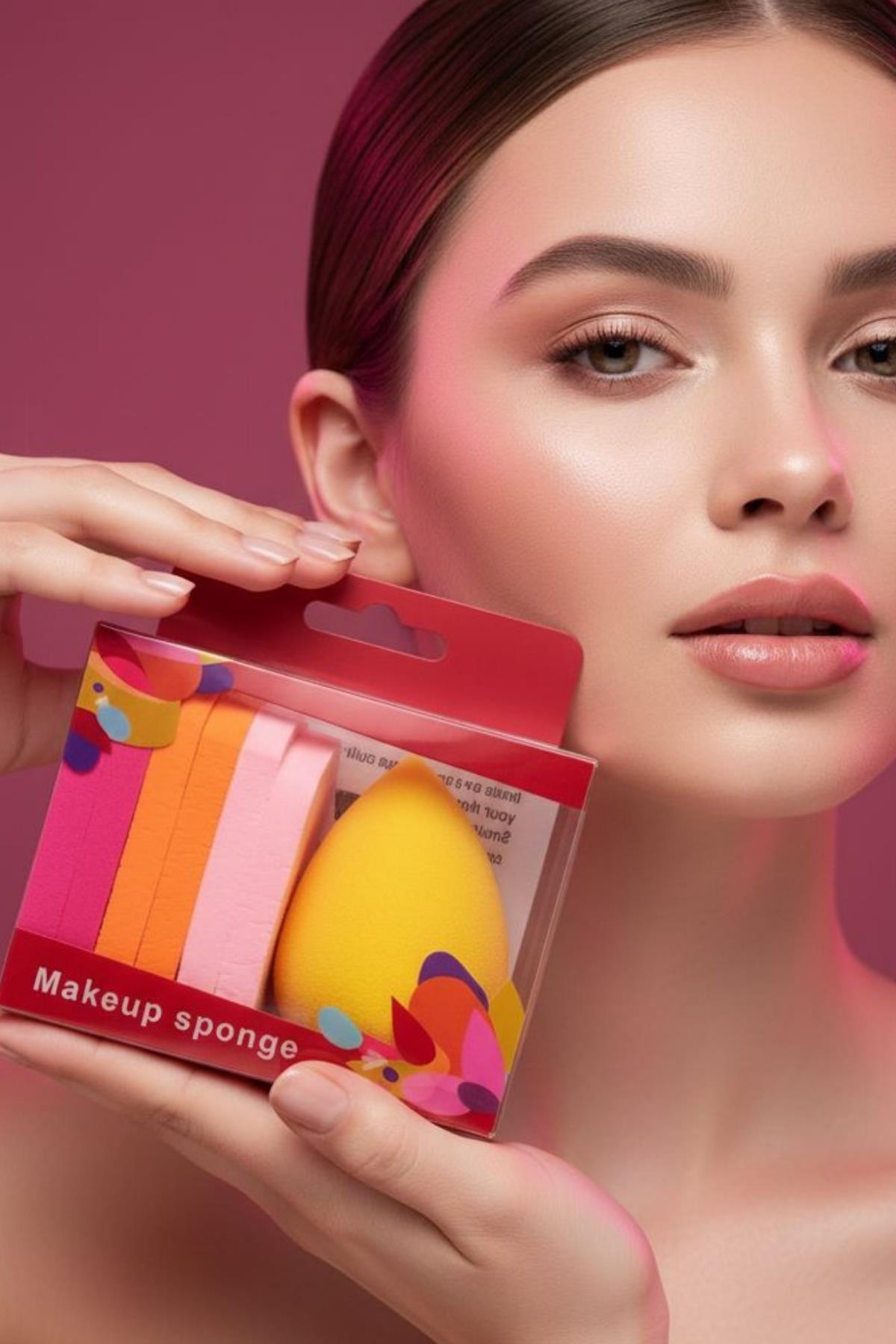 Kadın 7`li Kutulu Mini Makyaj Pudra Fondöten Kapatıcı Sünger Seti