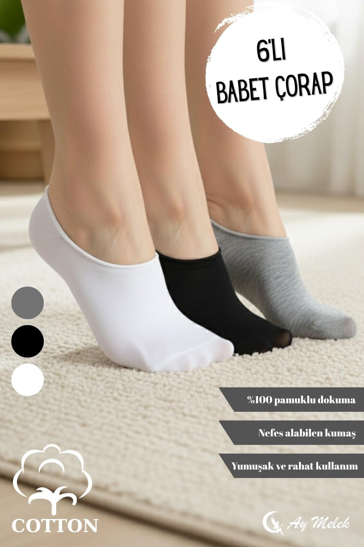 Kadın Çorap (6 Çift) Nefes Alan Terletmez Kaliteli Pamuklu Babet Çorap