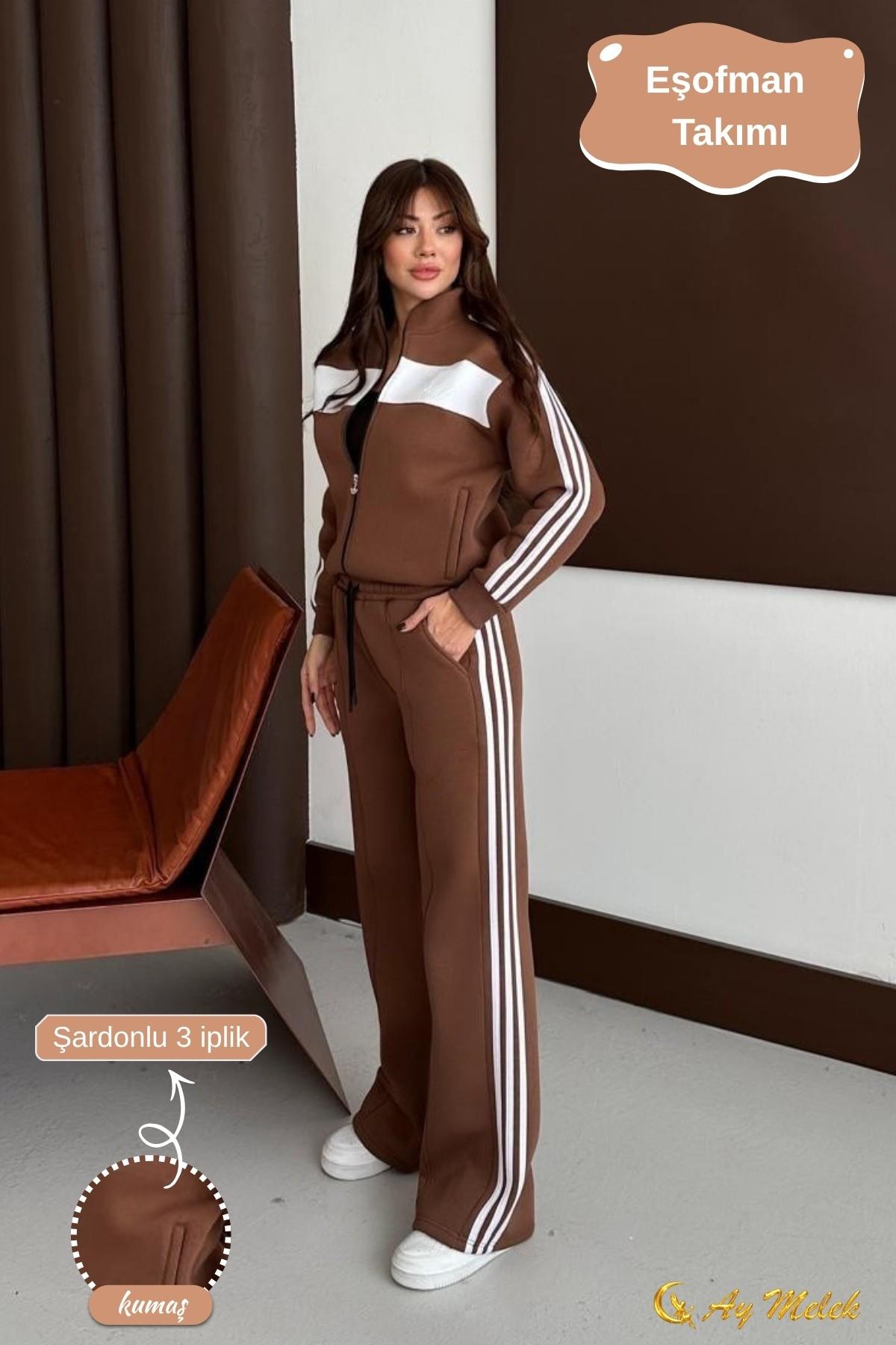 Kadın Eşofman Takımı Hırkalı Fermuarlı Mevsimlik (3 İplik) Kışlık Alt-Üst Takım