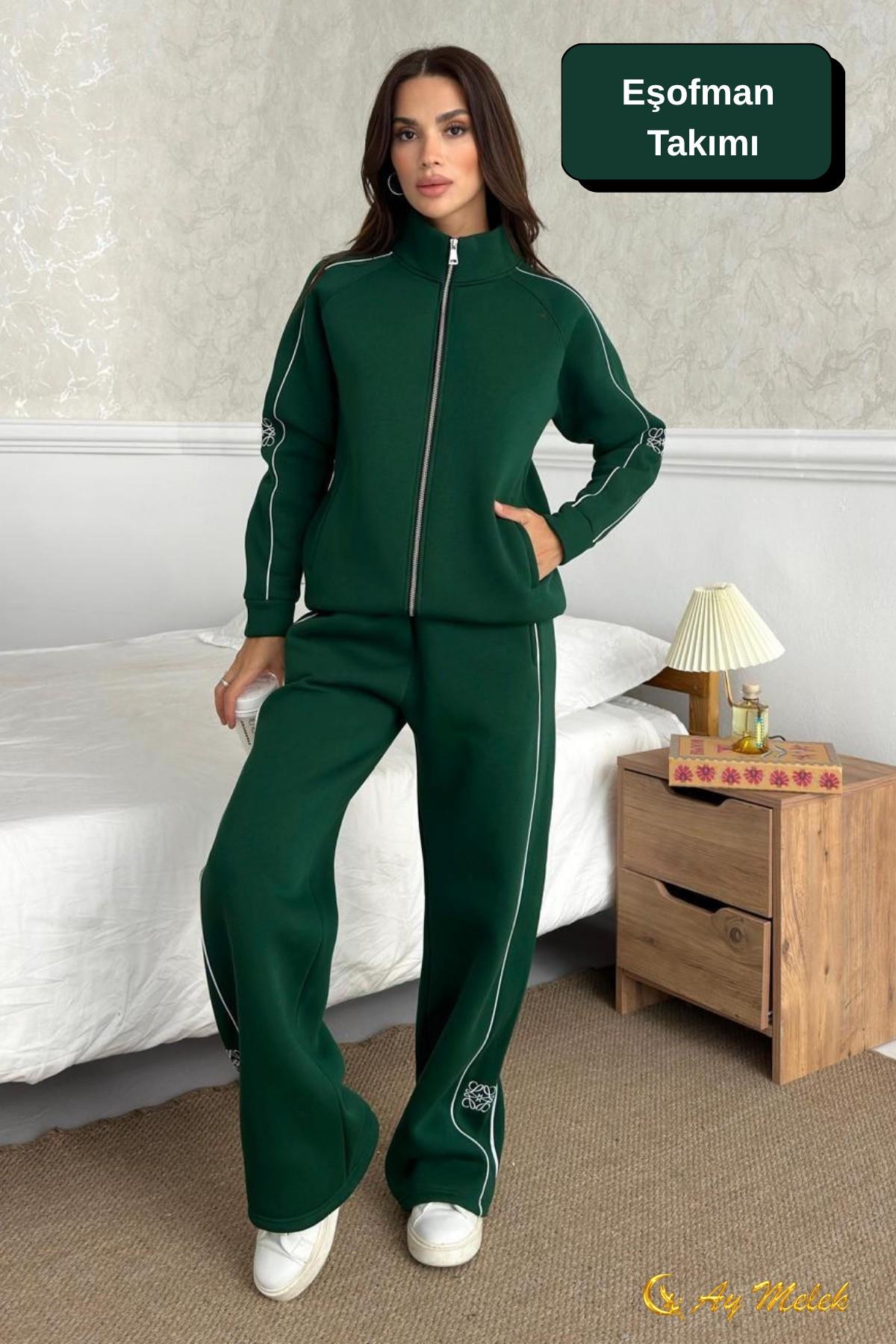 Kadın Eşofman Takımı Mevsimlik (3 İplik) Fermuarlı Kışlık Alt-Üst Takım