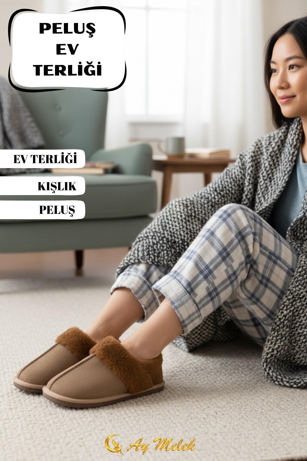 Kadın Ev Terliği İçi Peluş Kışlık Misafir Yumuşak Taban Panduf