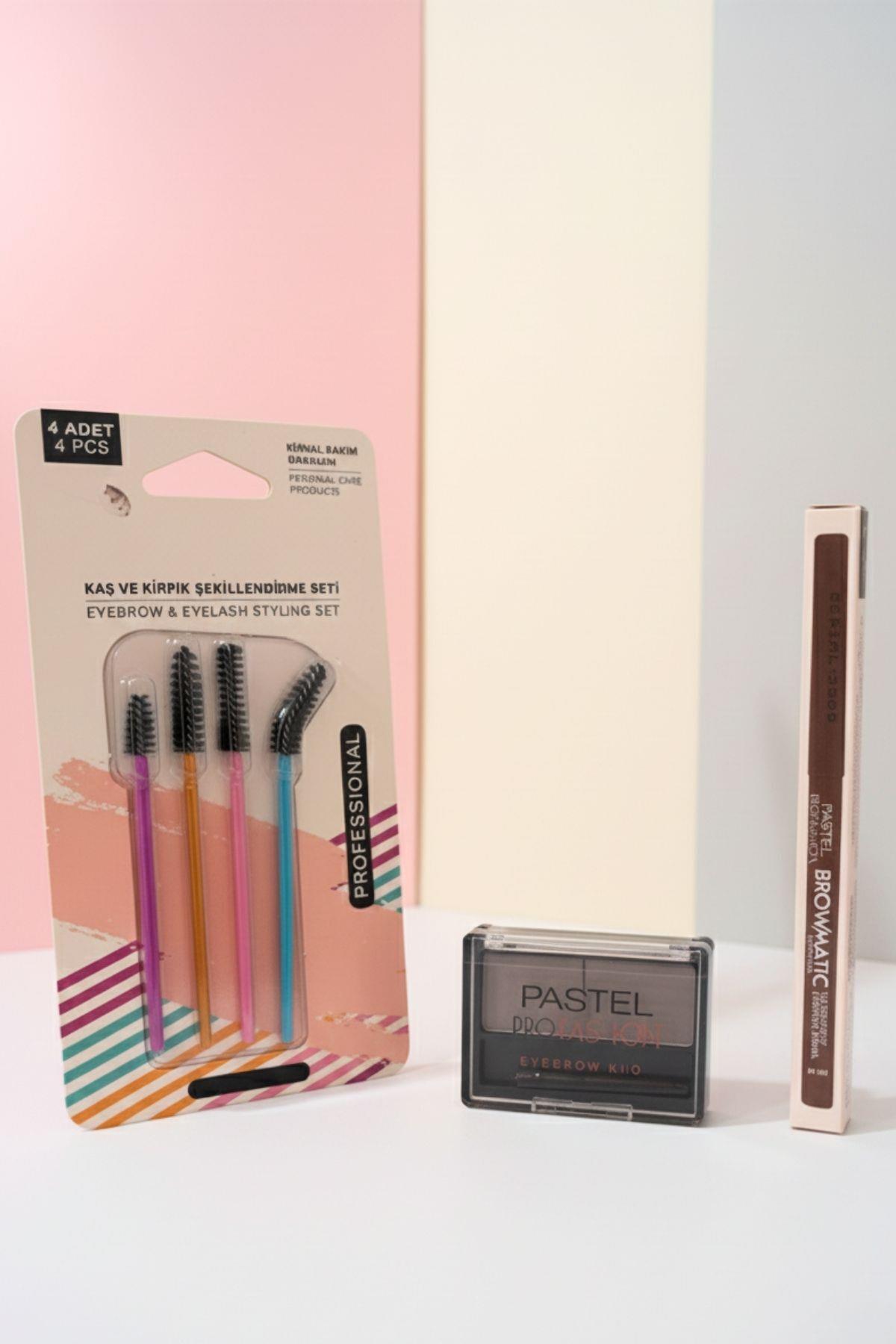 Kadın Kaş Makyajı Şekillendirme (Kaş Kirpik Fırçası, Kaş Far Paleti, Kaş Kalemi ) 3`lü Set