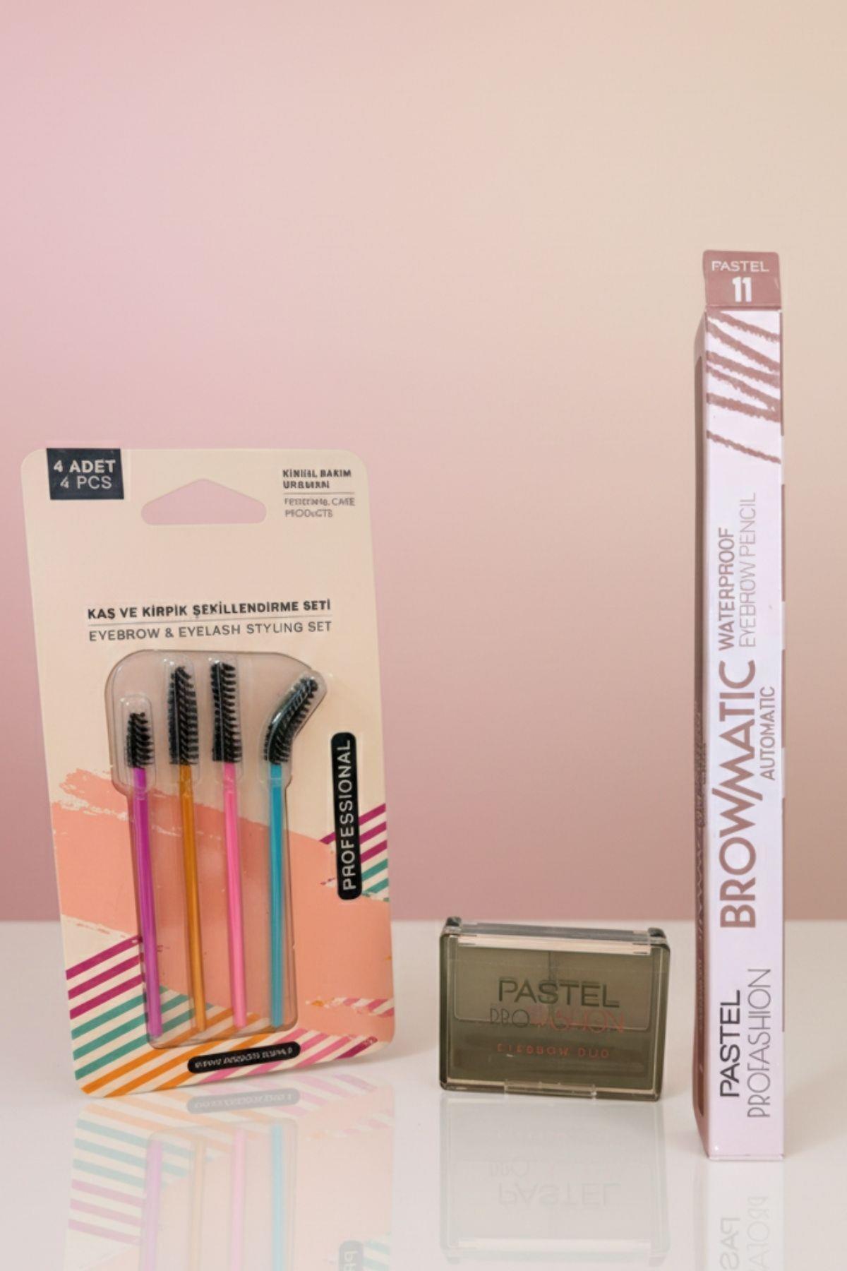 Kadın Kaş Makyajı Şekillendirme (Kaş Kirpik Fırçası, Kaş Far Paleti, Kaş Kalemi ) 3`lü Set