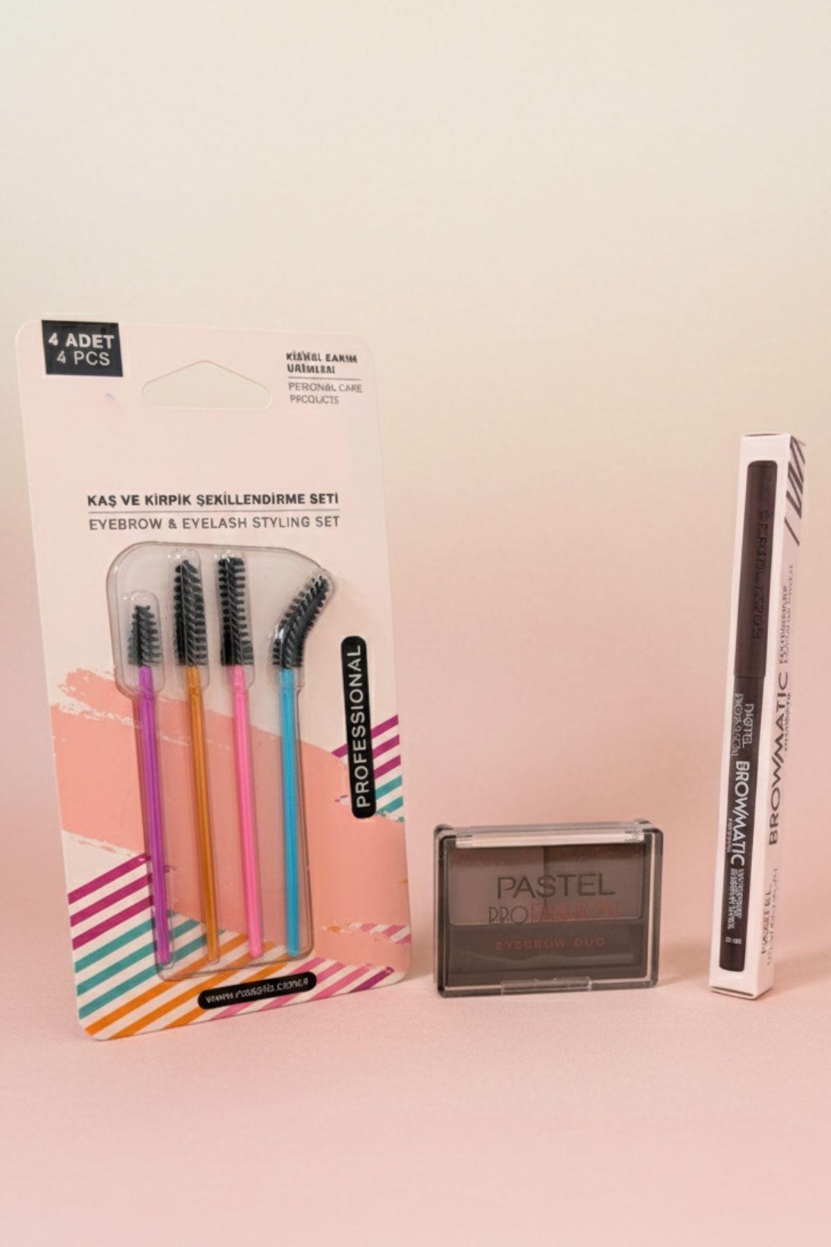 Kadın Kaş Makyajı Şekillendirme (Kaş Kirpik Fırçası, Kaş Far Paleti, Kaş Kalemi ) 3`lü Set