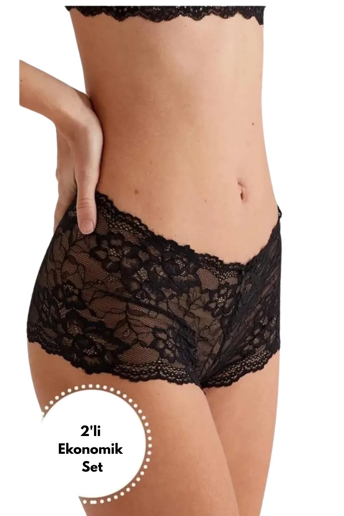 Kadın Külot Dantelli Şort (2`li Set) Fantazi Baxer İç Giyim Kadın Çamaşır