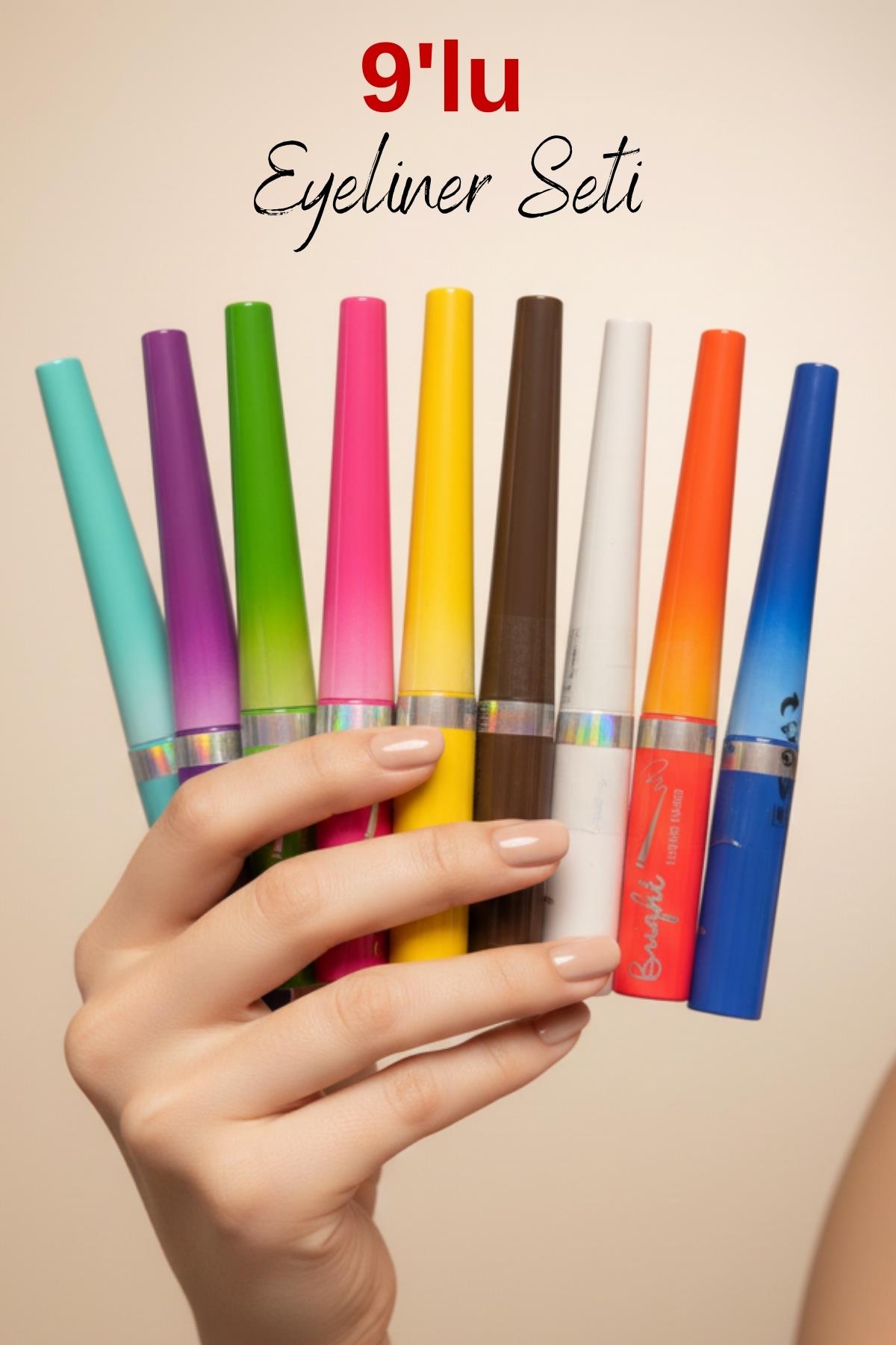 Kadın Makyaj 9`lu Suya Dayanıklı Renkli Mat Eyeliner