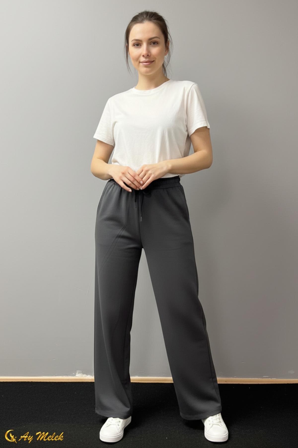 Kadın Pamuklu Dokuma Bol Kesim Geniş Paça Pantolon