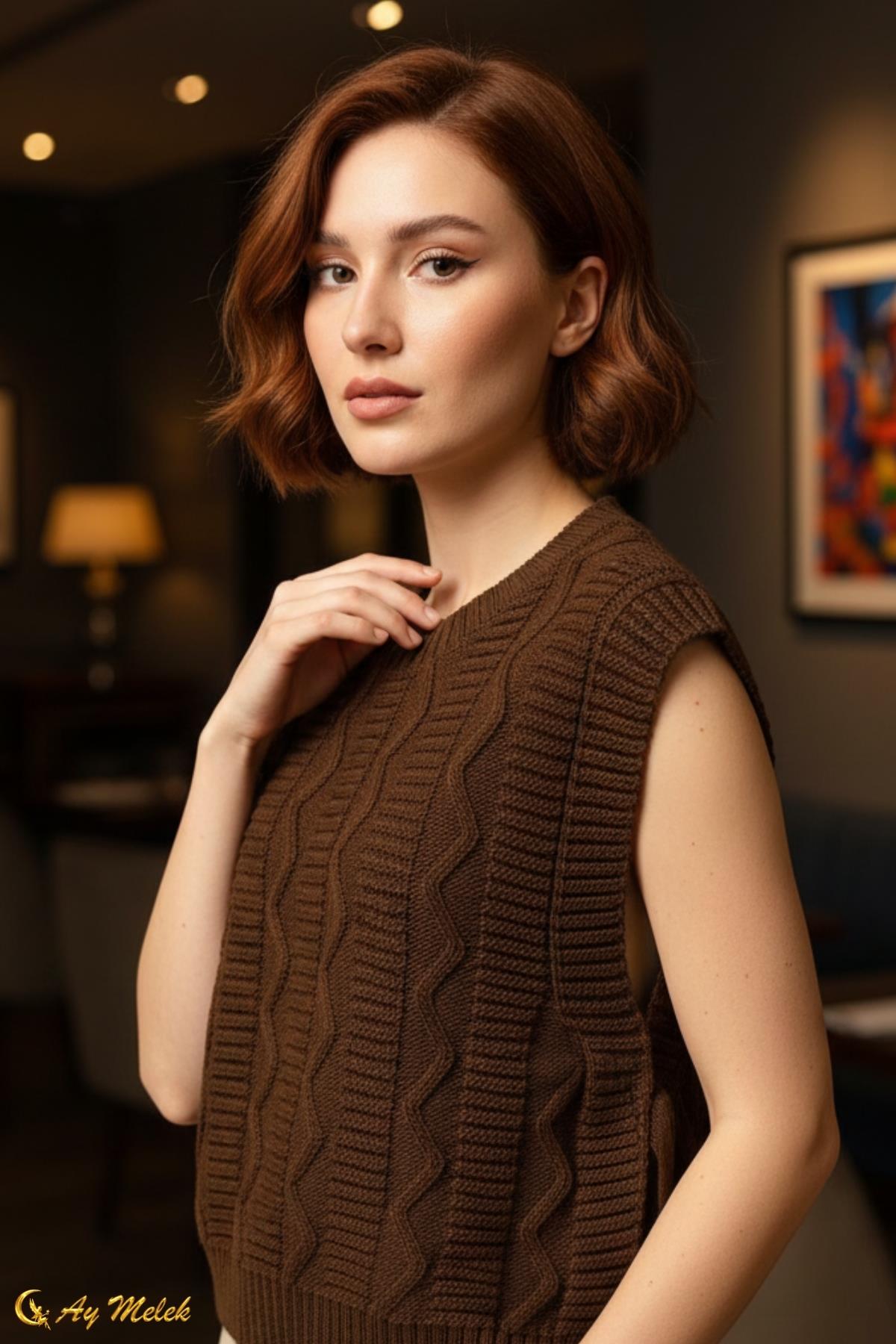 Kadın Triko Bisiklet Yaka Bağlamalı Süveter