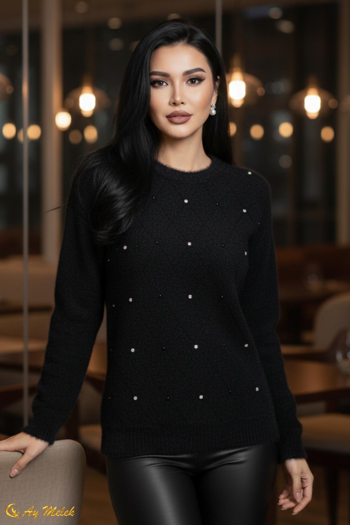 Kadın Triko Kazak Angora Yumuşak Dokulu Kısa Kazak