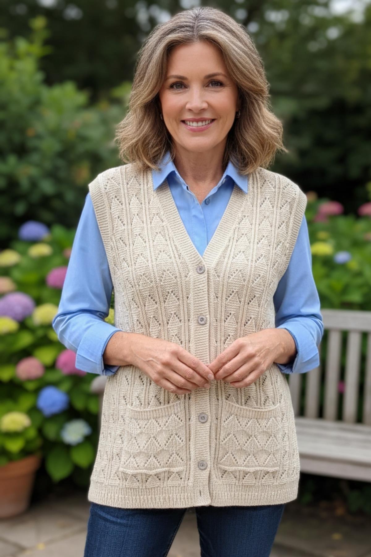 Kadın Triko Kışlık Düğmeli Anne Yeleği