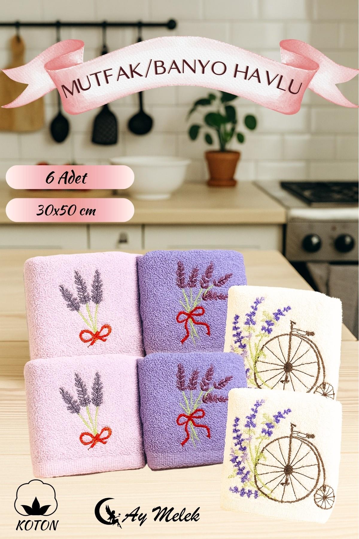 Mutfak Havlusu 6`lı set %100 Pamuklu Nakışlı El Havlusu