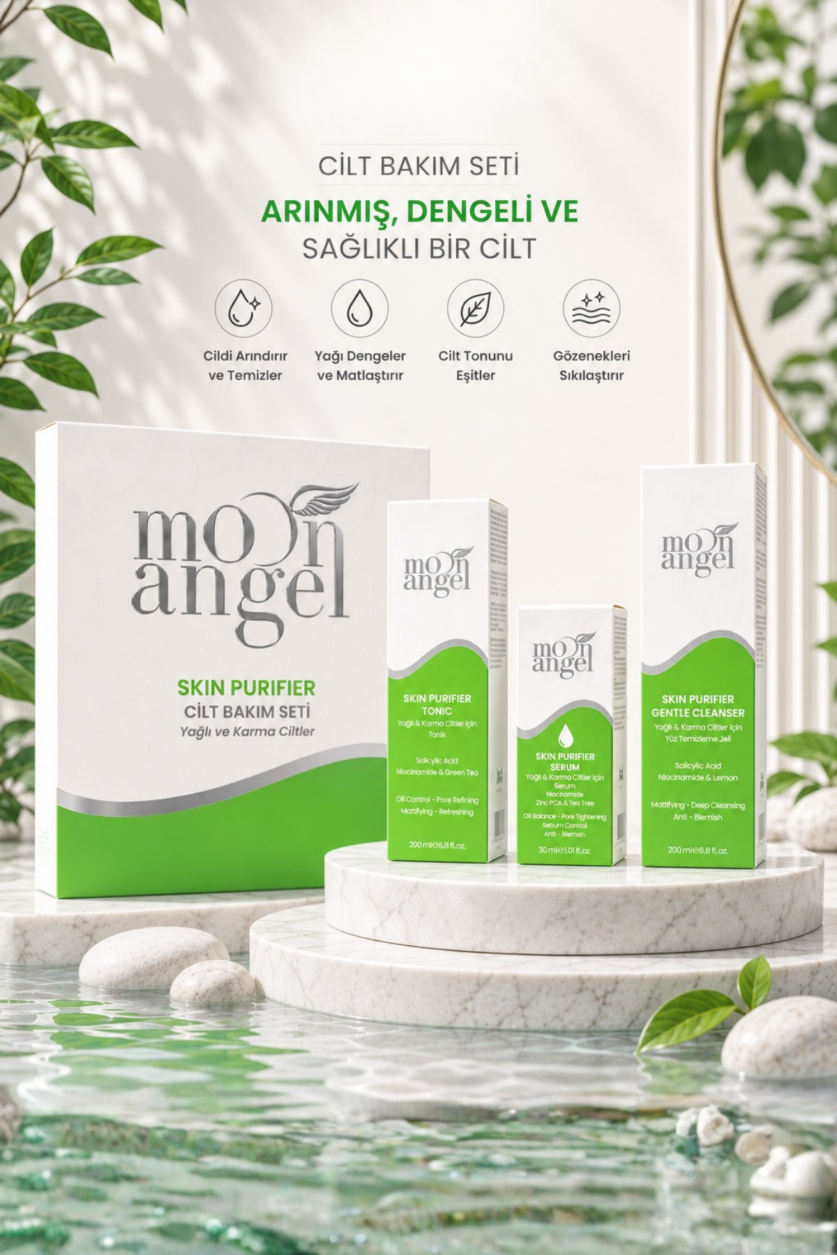 Skin Purifier 3`lü Cilt Bakım Seti Yağlı ve Karma Ciltler İçin Temizleyici Jel Tonik ve Serum Seti