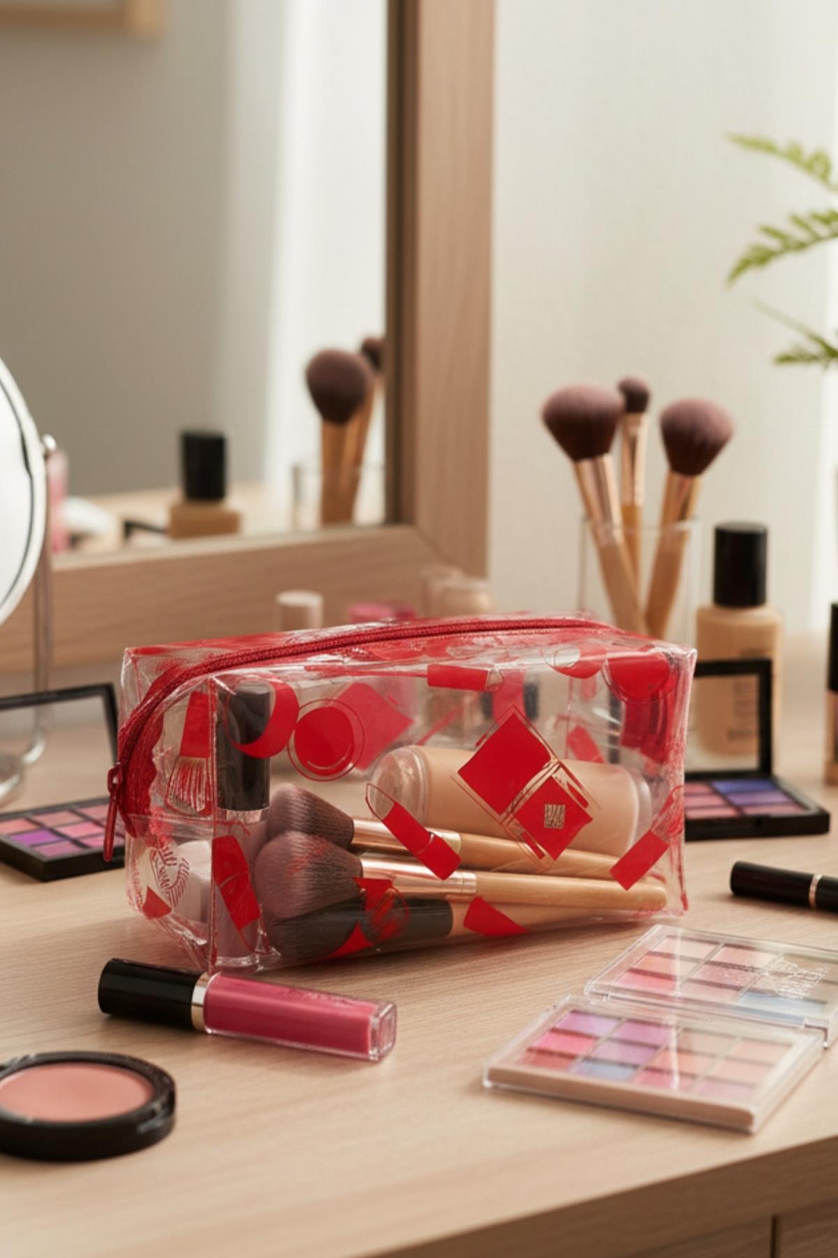 Su Geçirmez Desenli Pvc Makyaj ve Organizer Düzenleyici Seyahat Çantası