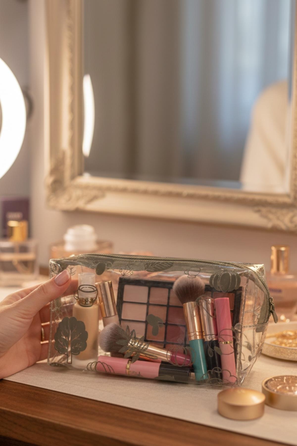 Su Geçirmez Desenli Pvc Makyaj ve Organizer Düzenleyici Seyahat Çantası