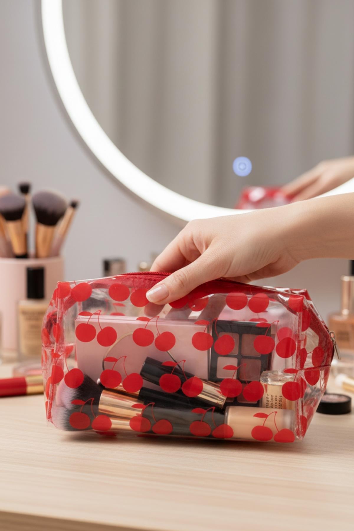 Su Geçirmez Desenli Pvc Makyaj ve Organizer Düzenleyici Seyahat Çantası