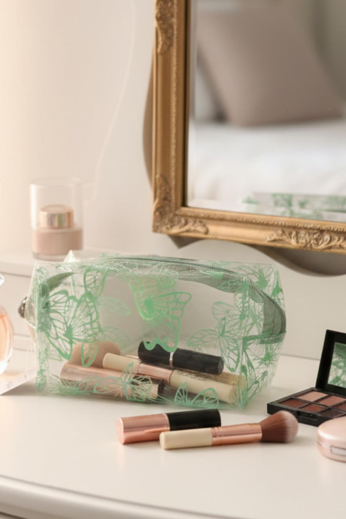 Su Geçirmez Desenli Pvc Makyaj ve Organizer Düzenleyici Seyahat Çantası