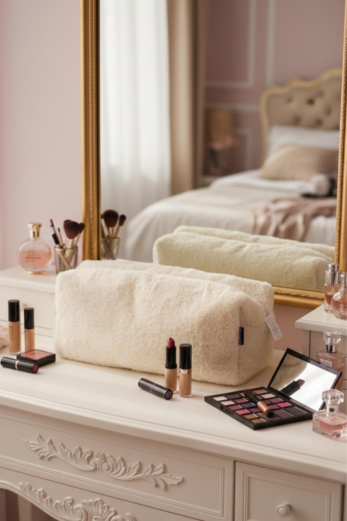 Yumuşak Peluş Makyaj Çantası Büyük Boy Seyahat ve Konforlu Çanta