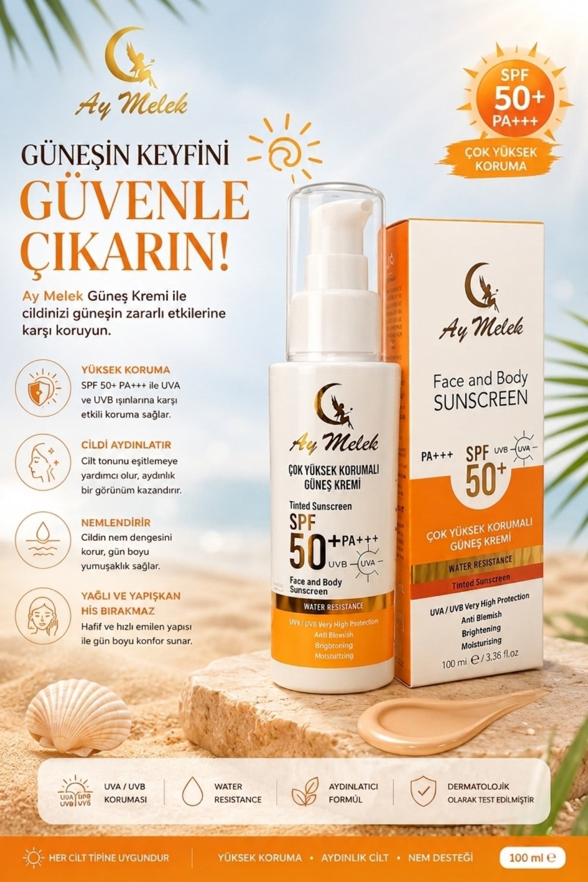 Yüz Güneş Kremi Leke Karşıtı Yüksek Koruyuculu 100 ml Tüm Ciltler Için SPF50+/PA+++
