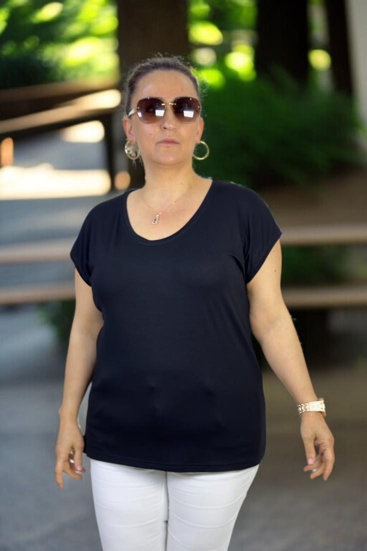 KAYIK YAKA DÜŞÜK KOL BÜYÜK BEDEN LİKRALI PAMUKLU BODY BLUZ