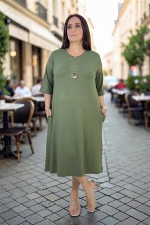 LİKRALI YANDEN CEPLİ TRUVAKAR KOL PAMUKLU VİSKON ARA BOY ÇAN KESİM BÜYÜK BEDEN ELBİSE