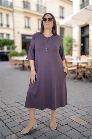 LİKRALI YANDEN CEPLİ TRUVAKAR KOL PAMUKLU VİSKON ARA BOY ÇAN KESİM BÜYÜK BEDEN ELBİSE