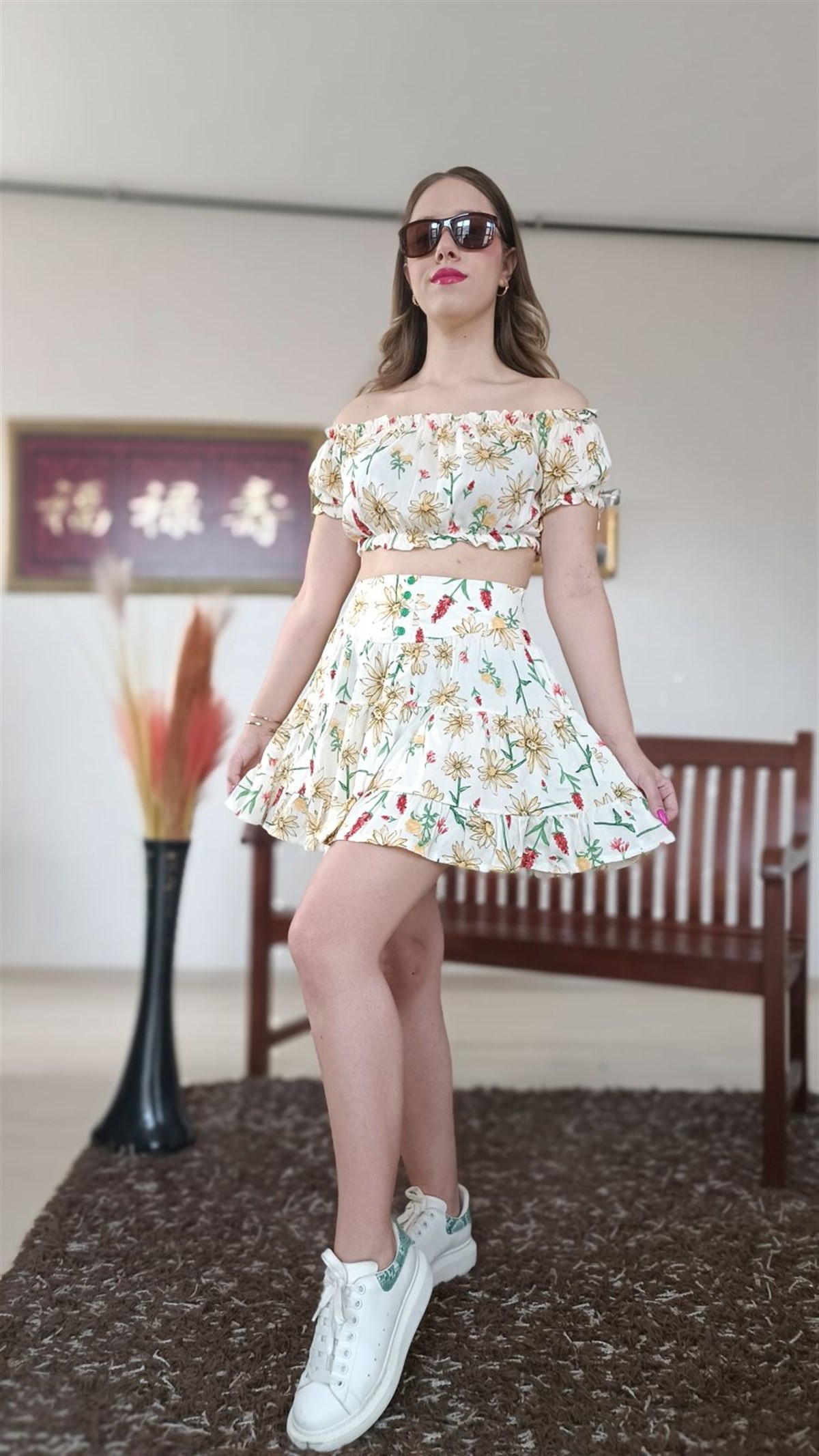 TREND ALAÇATI STİLİ MİNİ ETEK CROP  YAZLIK TAKIM