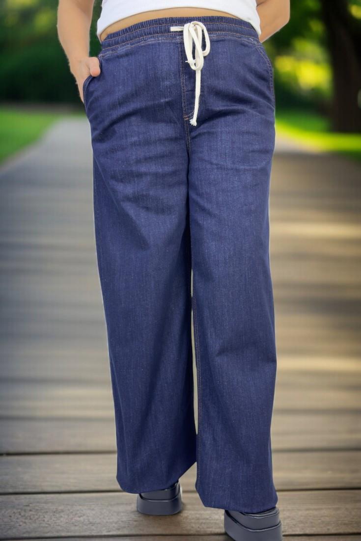 BELİ GENİŞ LASTİKLİ BAĞCIKLI FUL LİKRALI GENİŞ PAÇA BÜYÜK BEDEN JEAN KOT PANTOLON