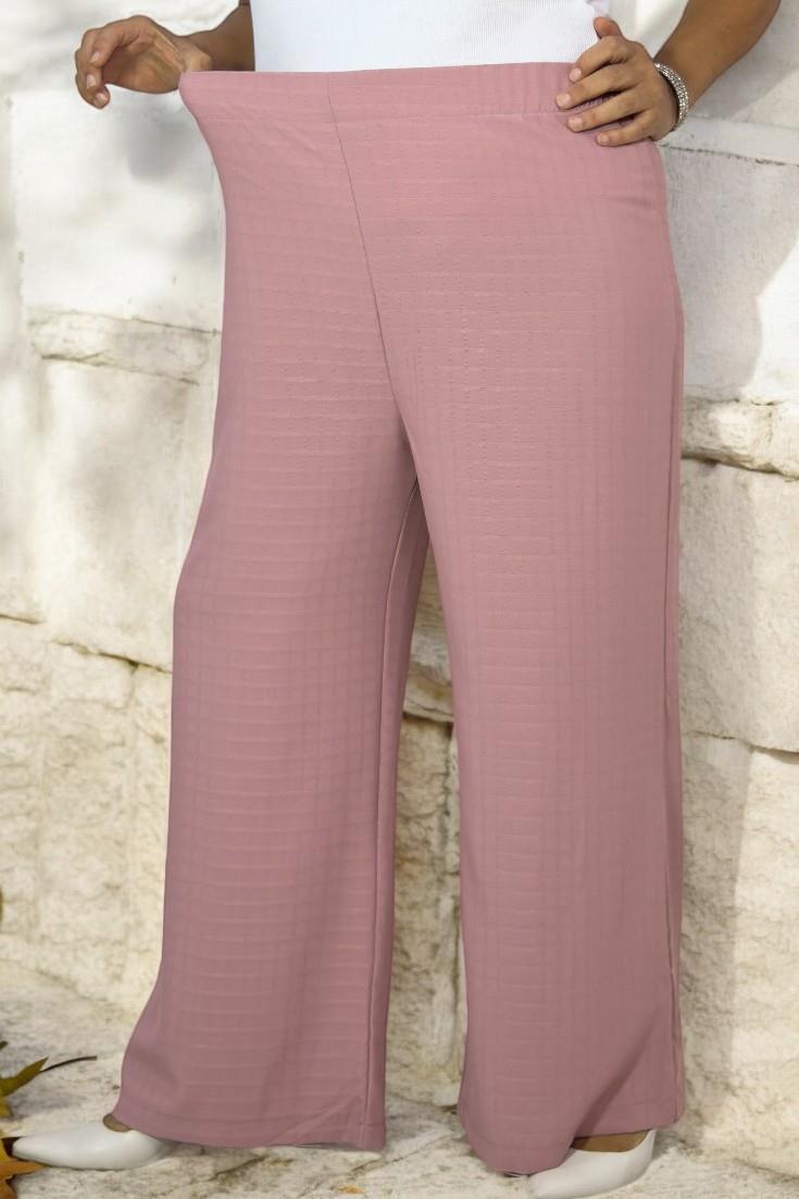 KENDİNDEN DESENLİ BELİ LASTİKLİ FUL LİKRALI BÜYÜK BEDEN MERYEM KUMAŞ PANTOLON