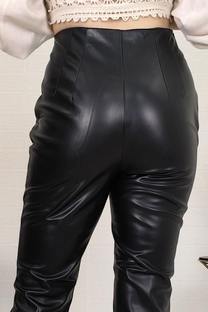 KaSheHa Siyah Pensli Zara Şardonlu Yüksek Lasitkli Bel Stoperli Deri  Pantolon Fiyatı, Yorumları - Trendyol
