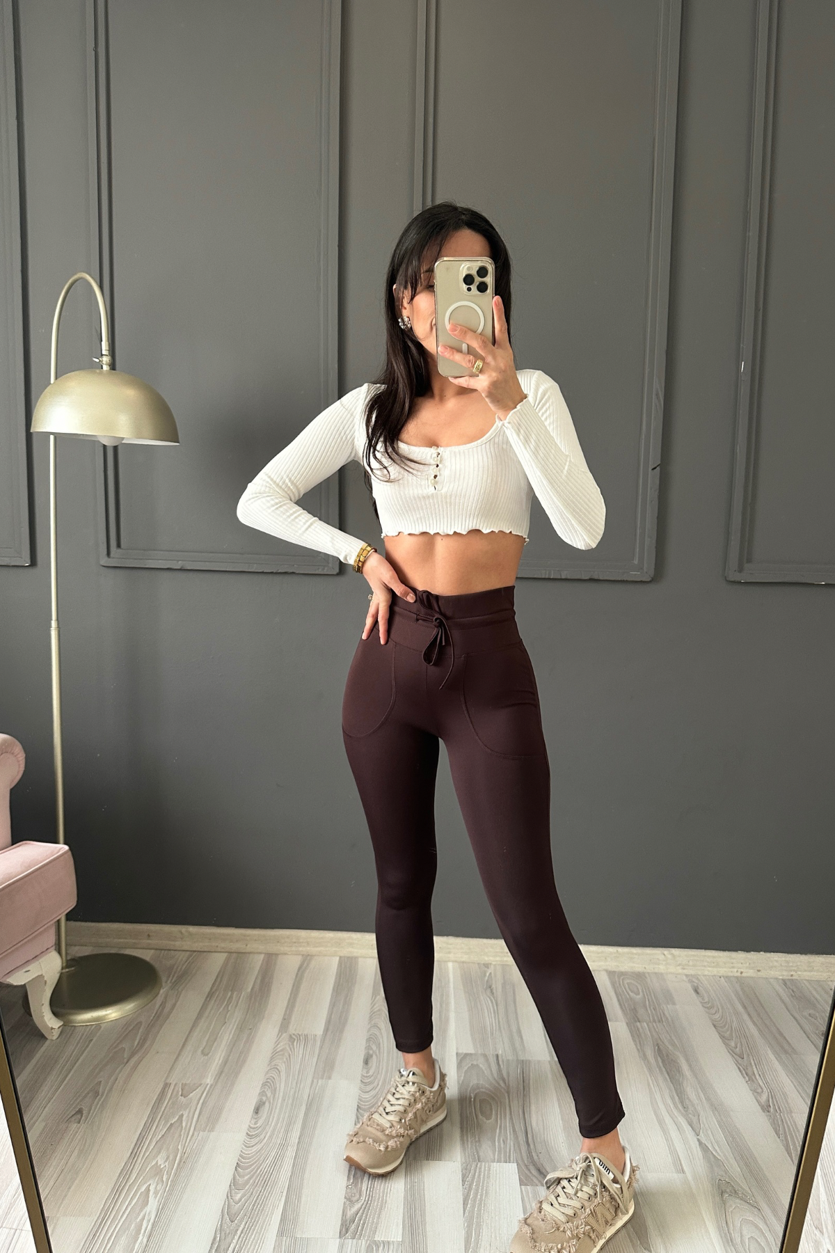 Acı Kahve Push Up Dalgıç Kumaş Cep Detay Toparlayıcı Tayt