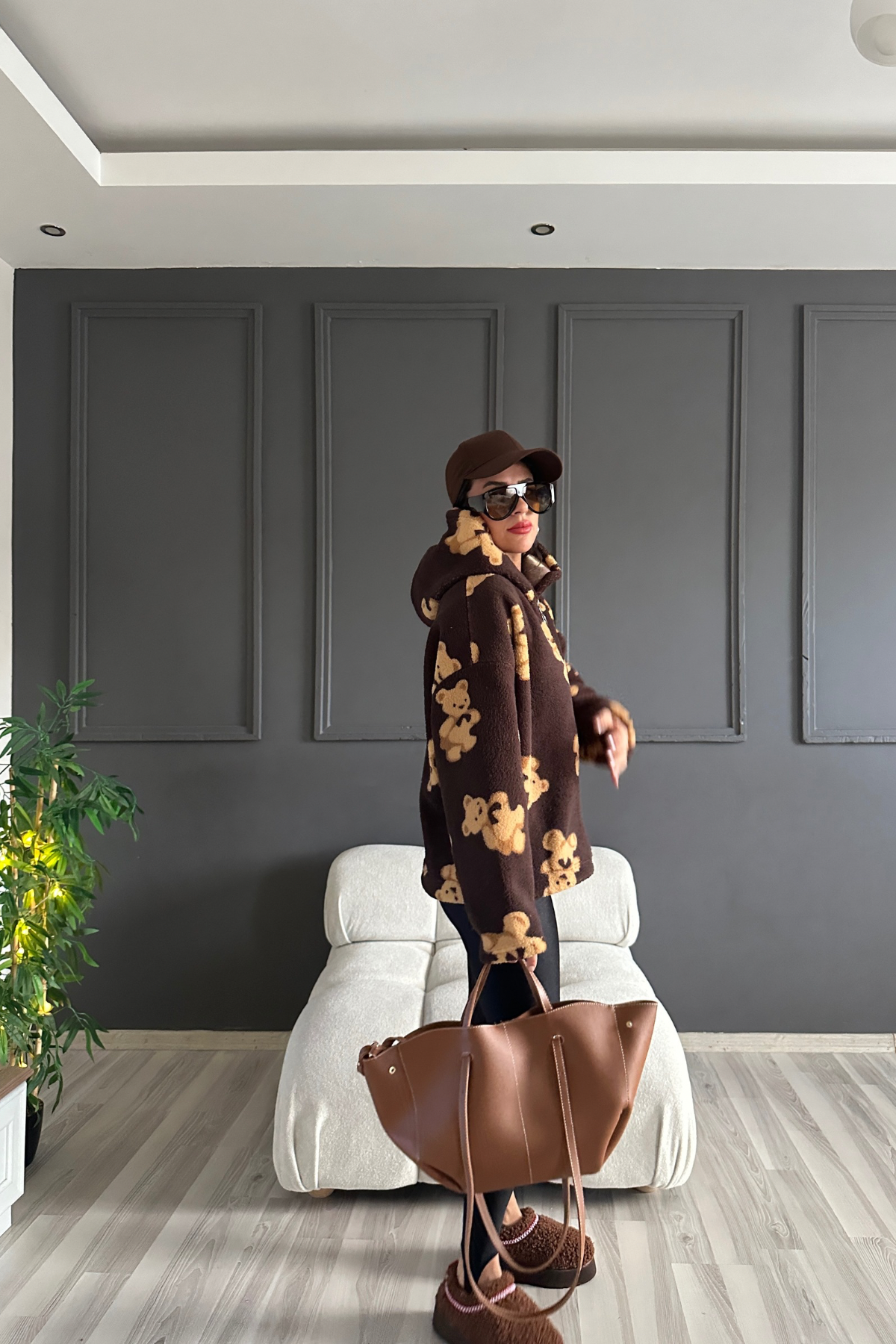 Ayıcıklı Kahve Kalpli Tedy Mont