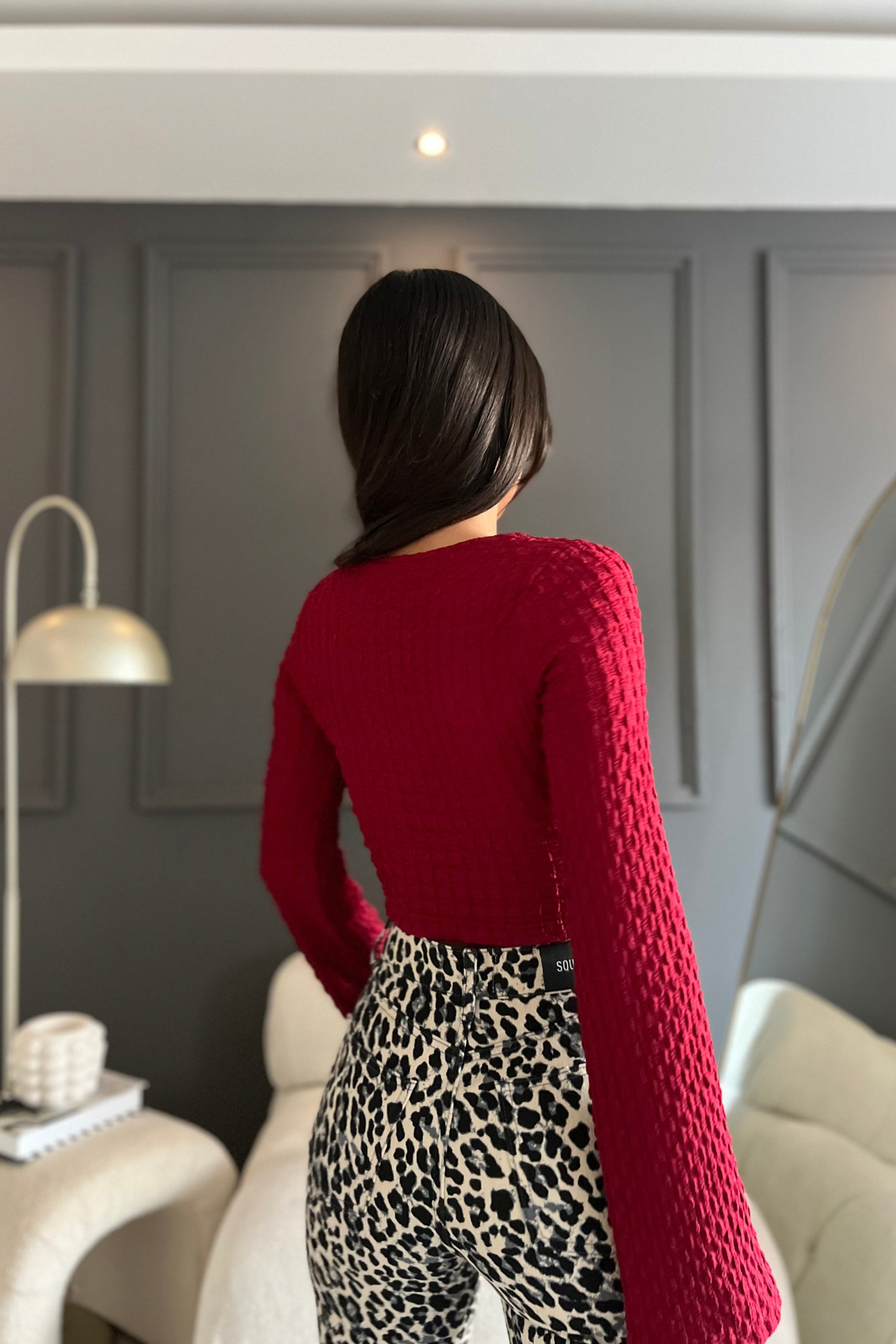 Bordo Bürümcük Bağlamalı İspanyol Kol Crop HU 105