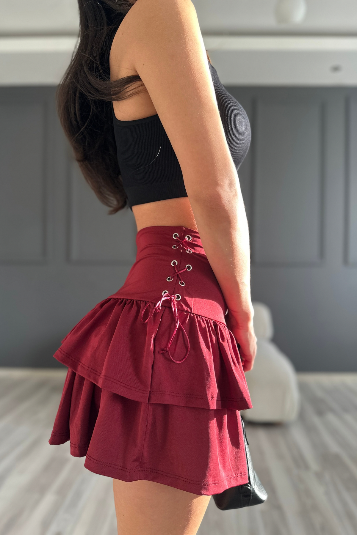 Bordo Kuş Gözü Etek