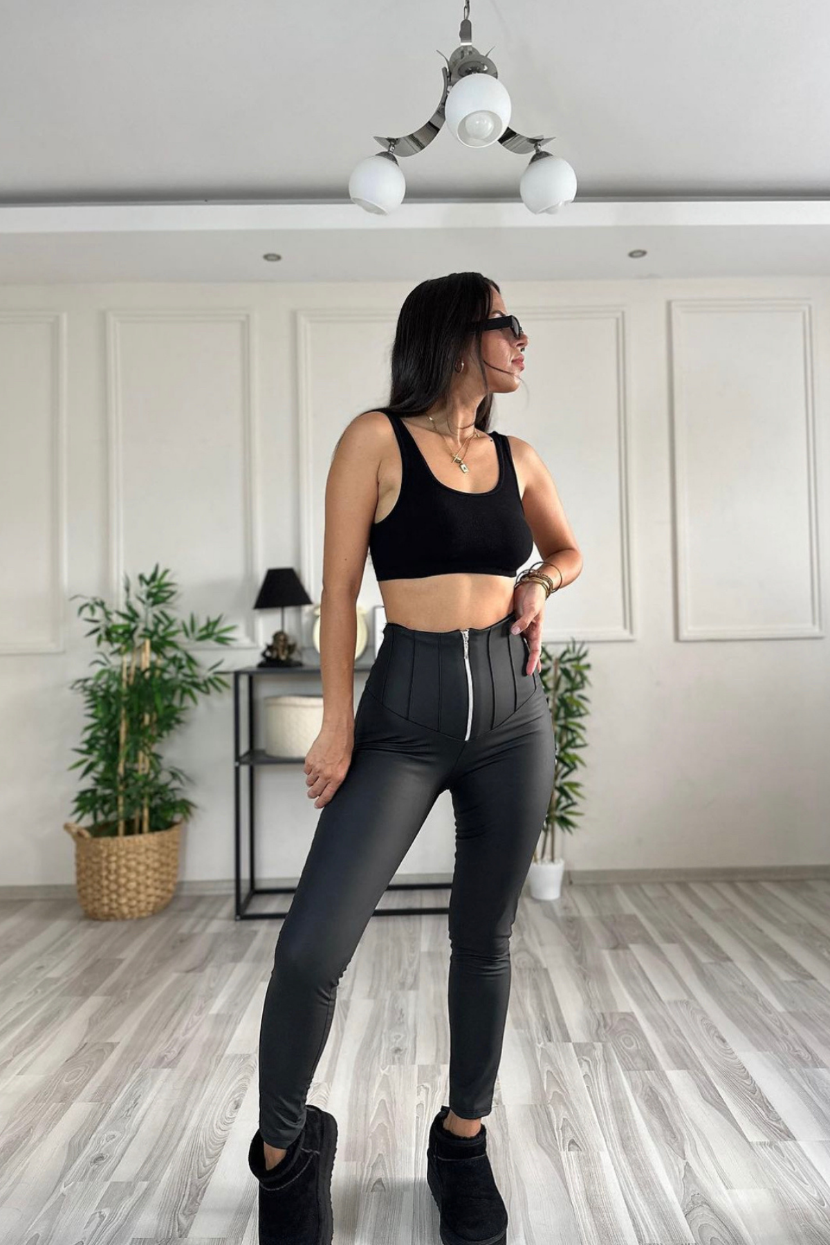 Çımalı Şardonlu Deri Tayt