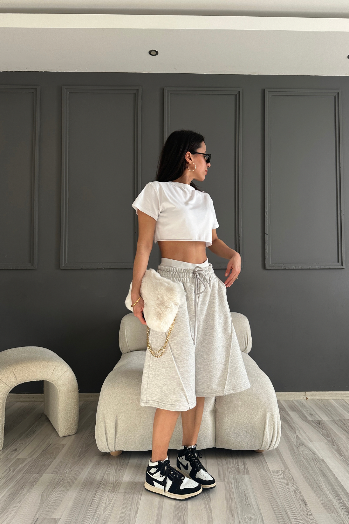 Gri Çımalı  Şort