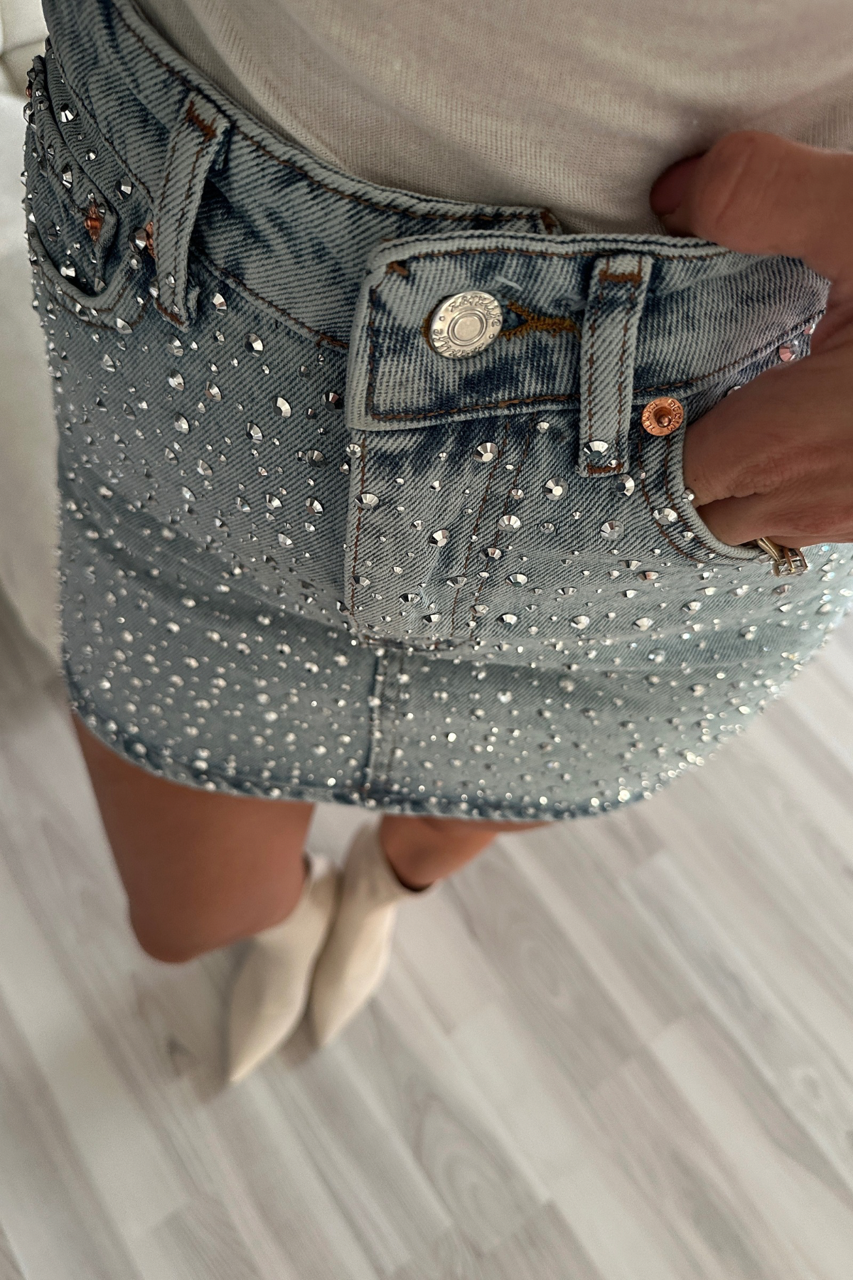 Işıltılı Denim Etek