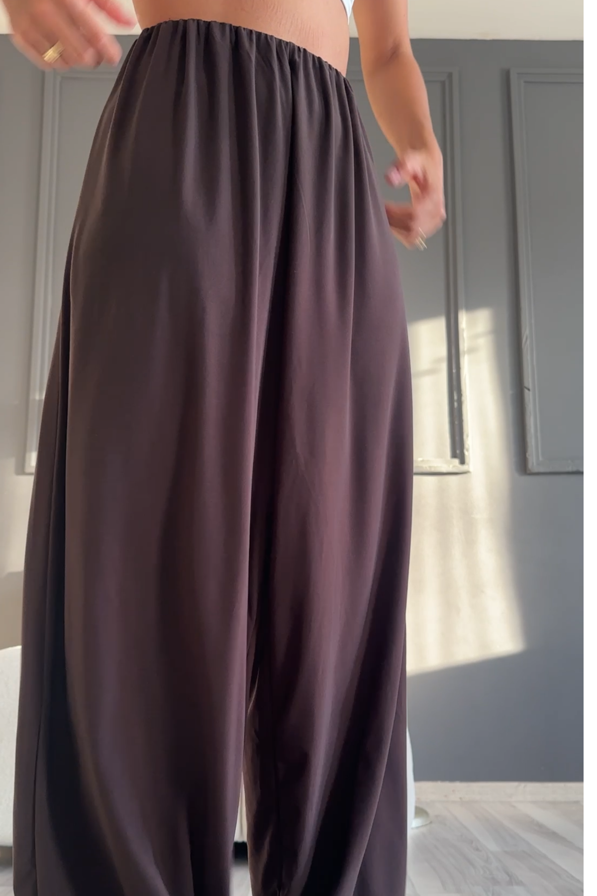 Kahve Dökümlü Balon Pantolon 