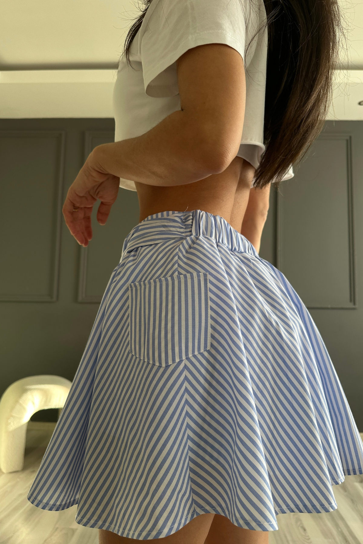 Mavi Bağlamalı Şort Etek