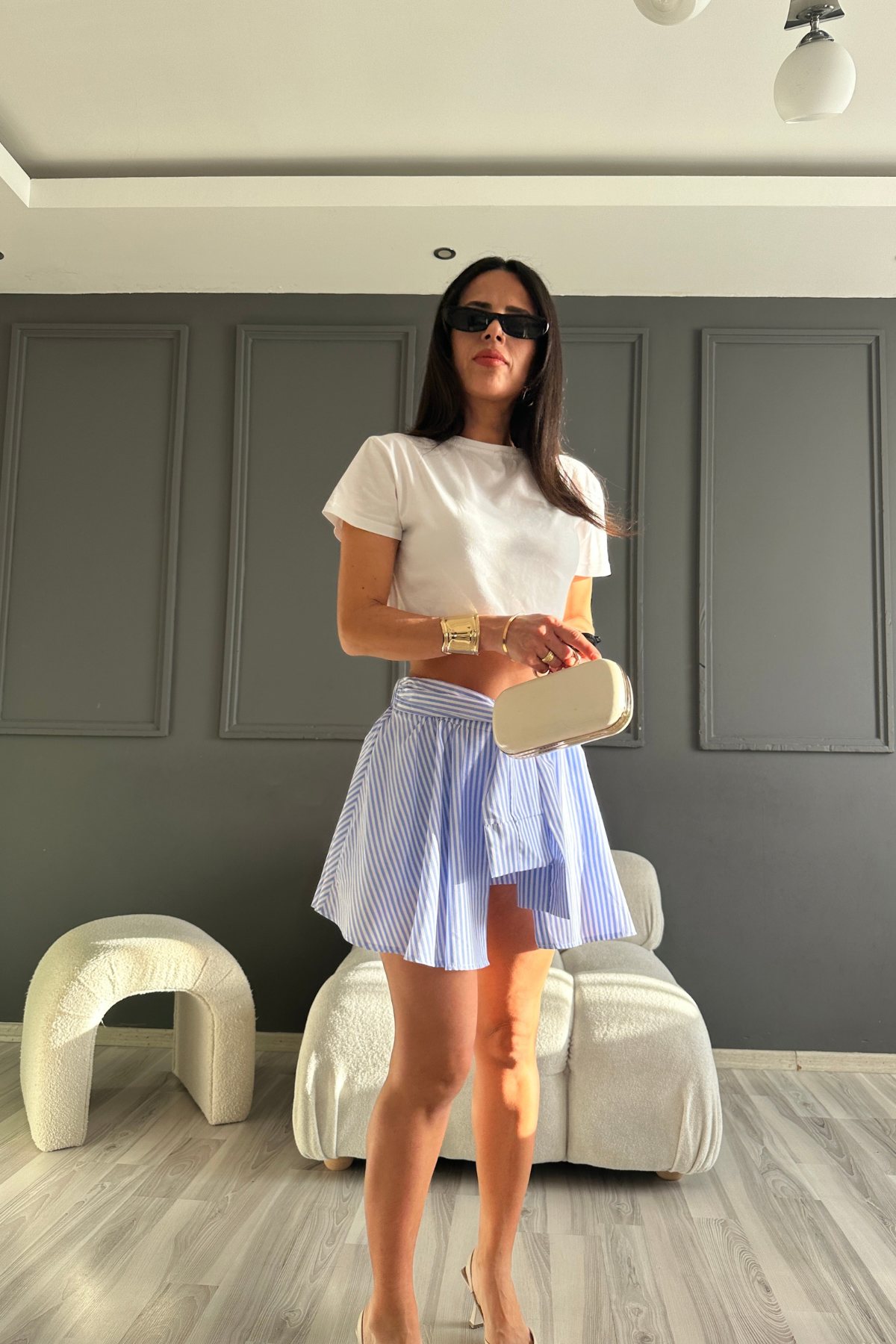 Mavi Bağlamalı Şort Etek